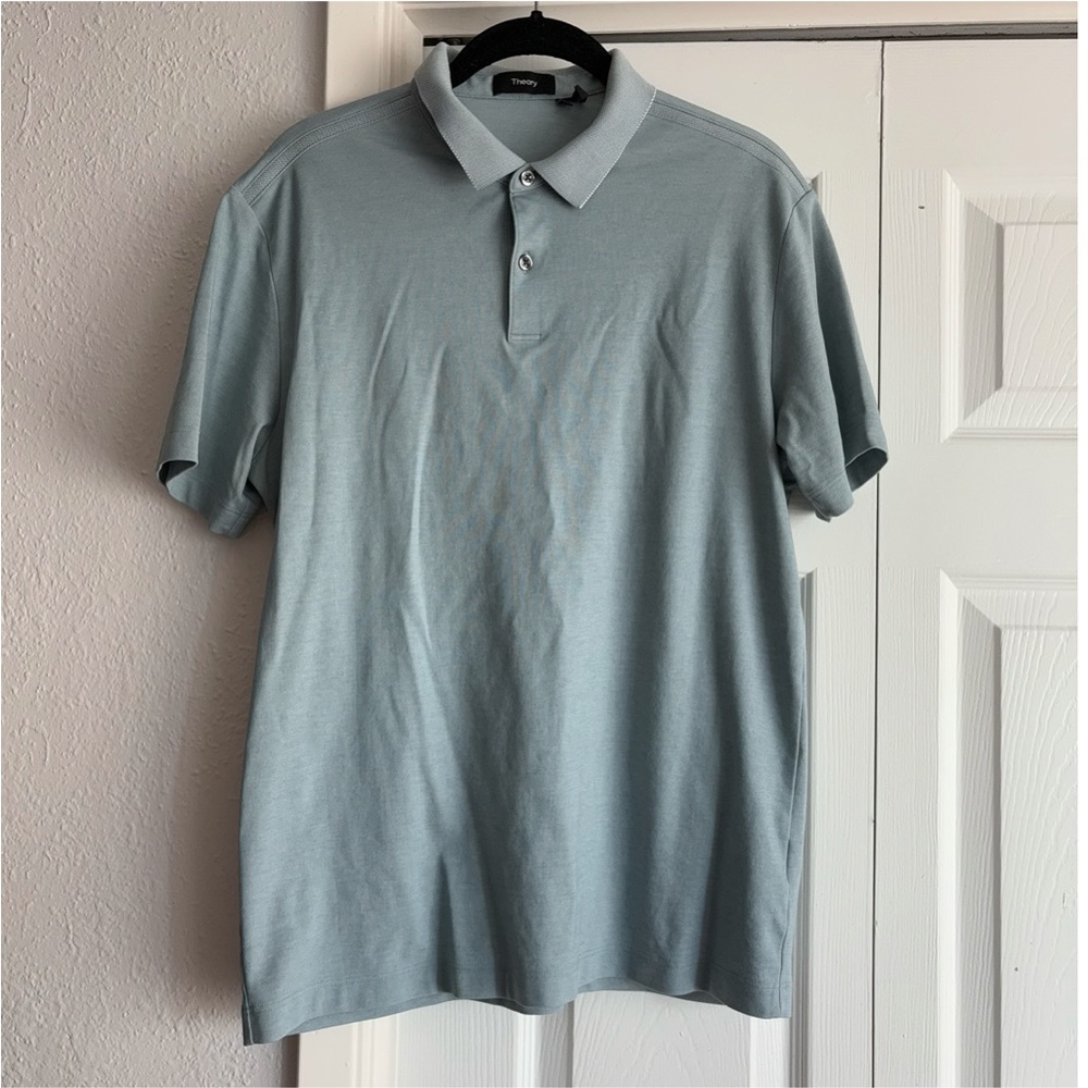 Theory Men Stinson O Current Pique Polo Shirt in Blue Pima Cotton Blend